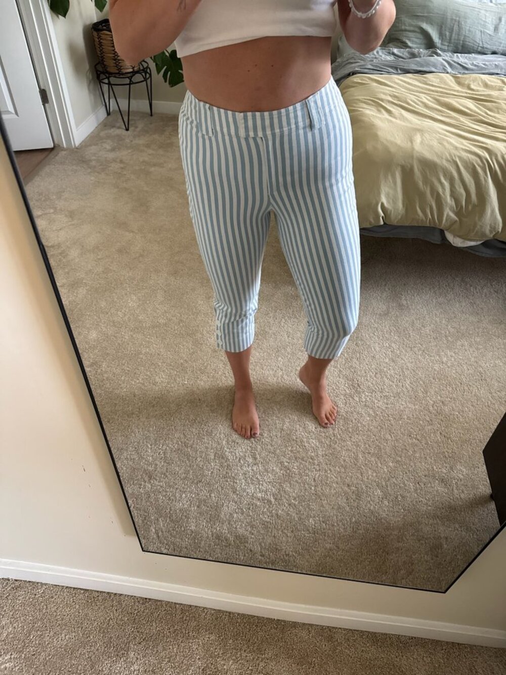 Vintage Talbots Baby Blue and White Striped Capri Pants Size 10